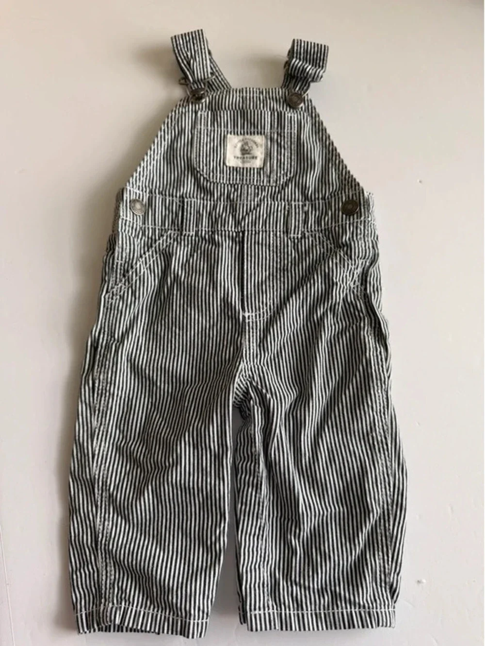 Black White Railroad Stripe Treasure Hunter Overalls 6M